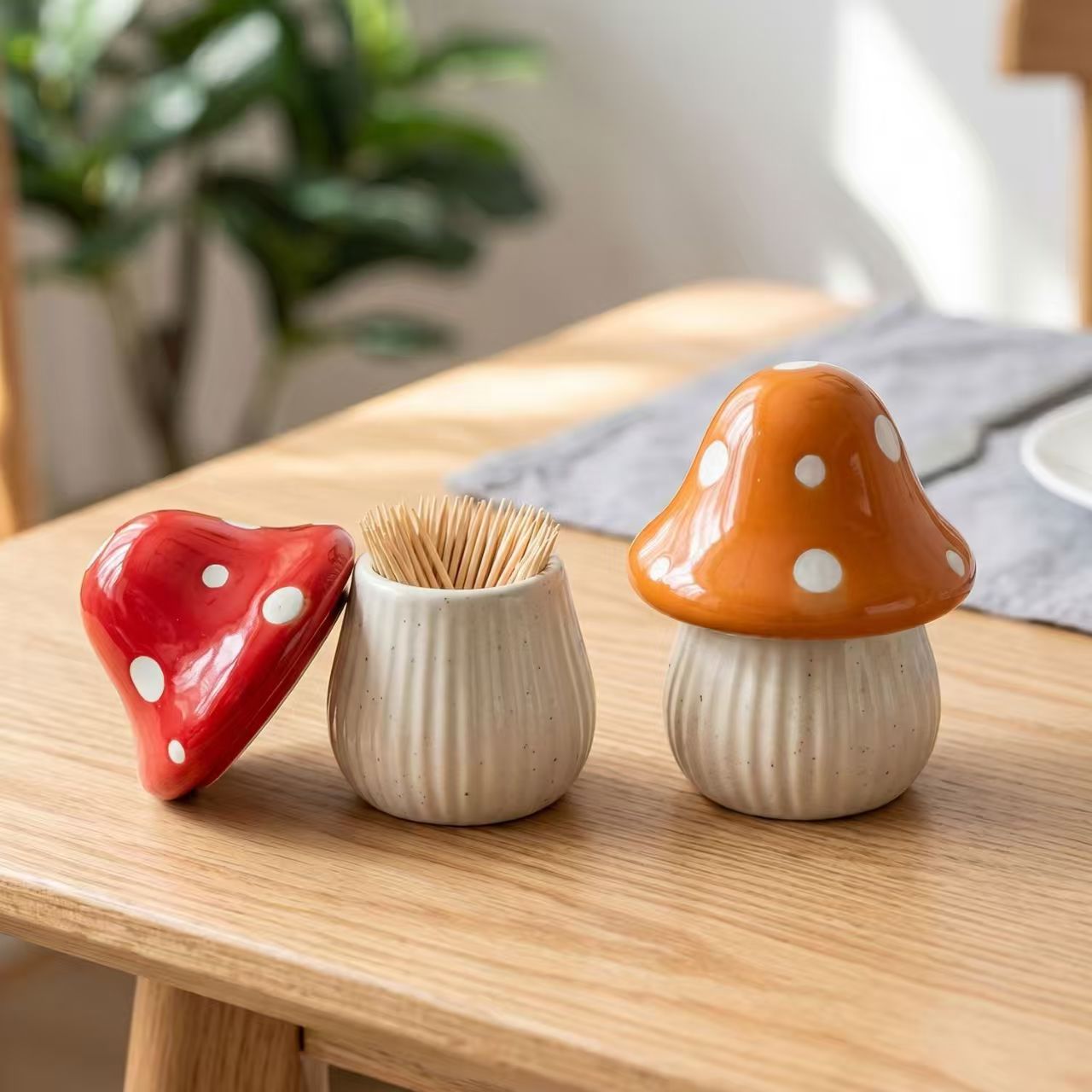 Kitchen Gadgets Organizer - Cartoon Paddestoel Keramische Opbergpotten Thuis Desktop