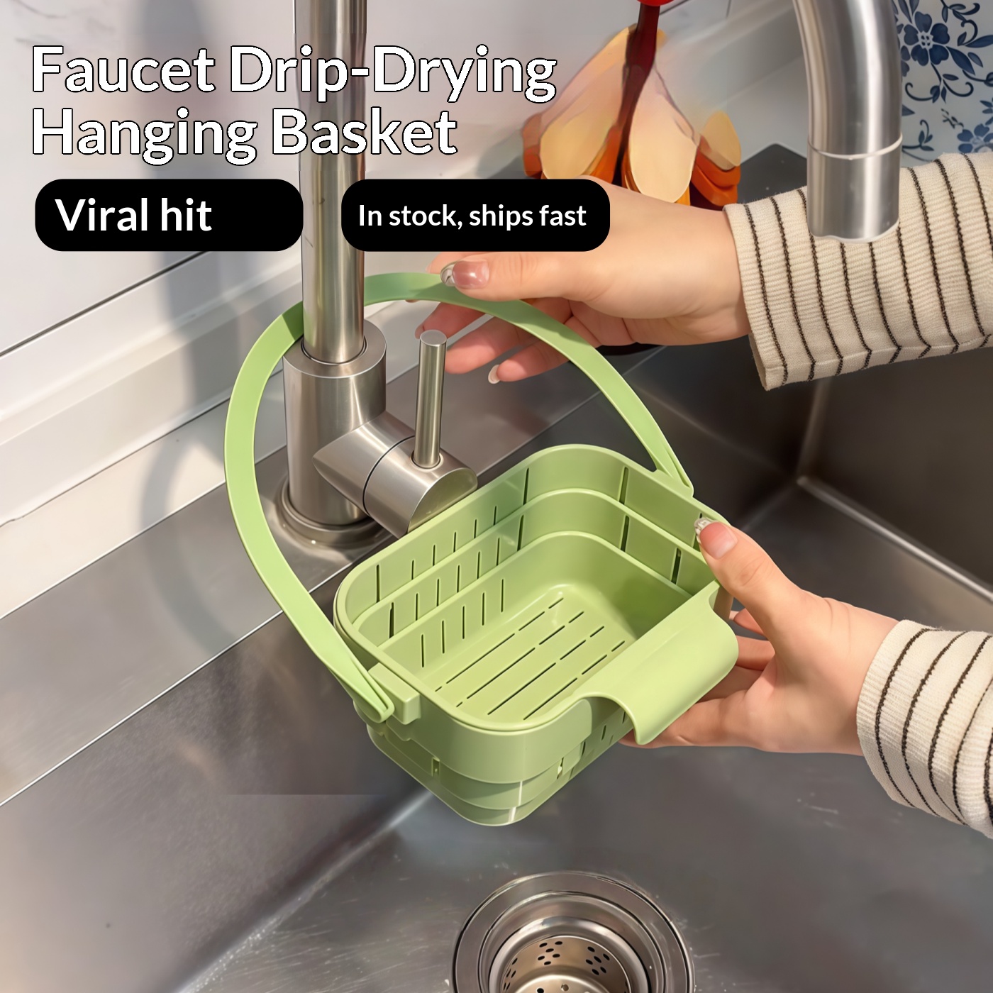 Kitchen Hanging Gadgets - Opvouwbare gootsteenfiltermand, hangende kraanzeef, afneembare voedselrestenfiltermand,