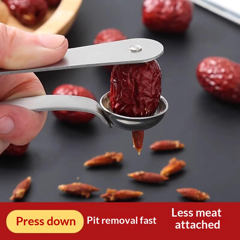 Kitchen Gadgets Kitchen - Roestvrijstalen Jujube-ontpitter, handmatige pitverwijderaar voor dadels,